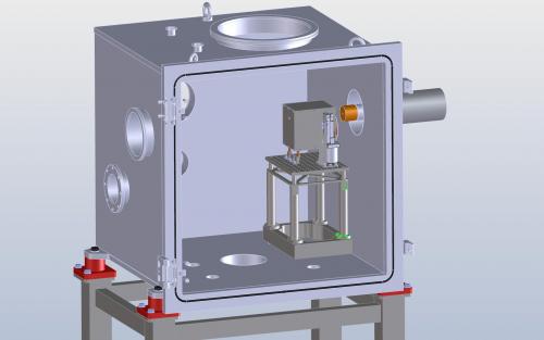 Het design van de vacuümkamer van de MAJIS zichtbaar-bijna-infraroodfaciliteit en interne mechanica voor de detectorkarakterisering.