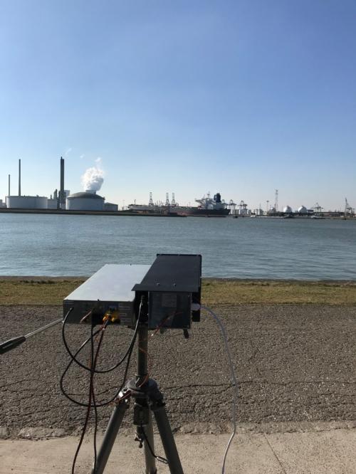 The NO2 camera staring at a ship at the port of Antwerp.