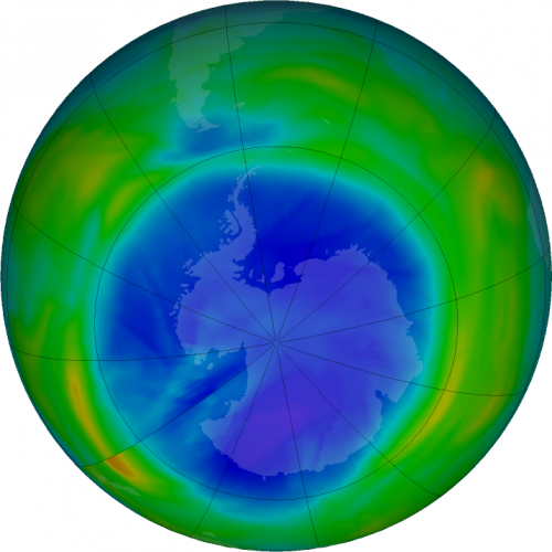 Hole in ozone layer above Antarctica