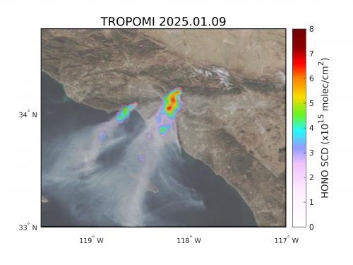 Exemple de résultats TROPOMI HONO pour les incendies au-dessus de Los Angeles 