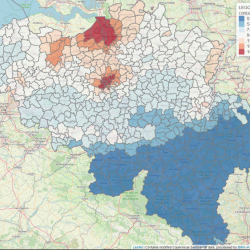 Kaart NO2-concentratie aan de oppervlakte in Belgische gemeenten